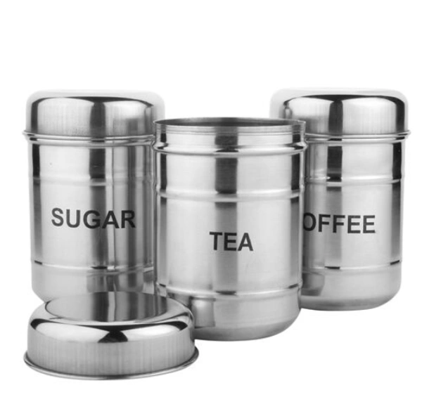 3 Pcs  Airtight Stainless Steel Tea Coffee Sugar Canister Set  700ml  Each - 700ml,  , Stainless Steel, Airtight, Set of 3